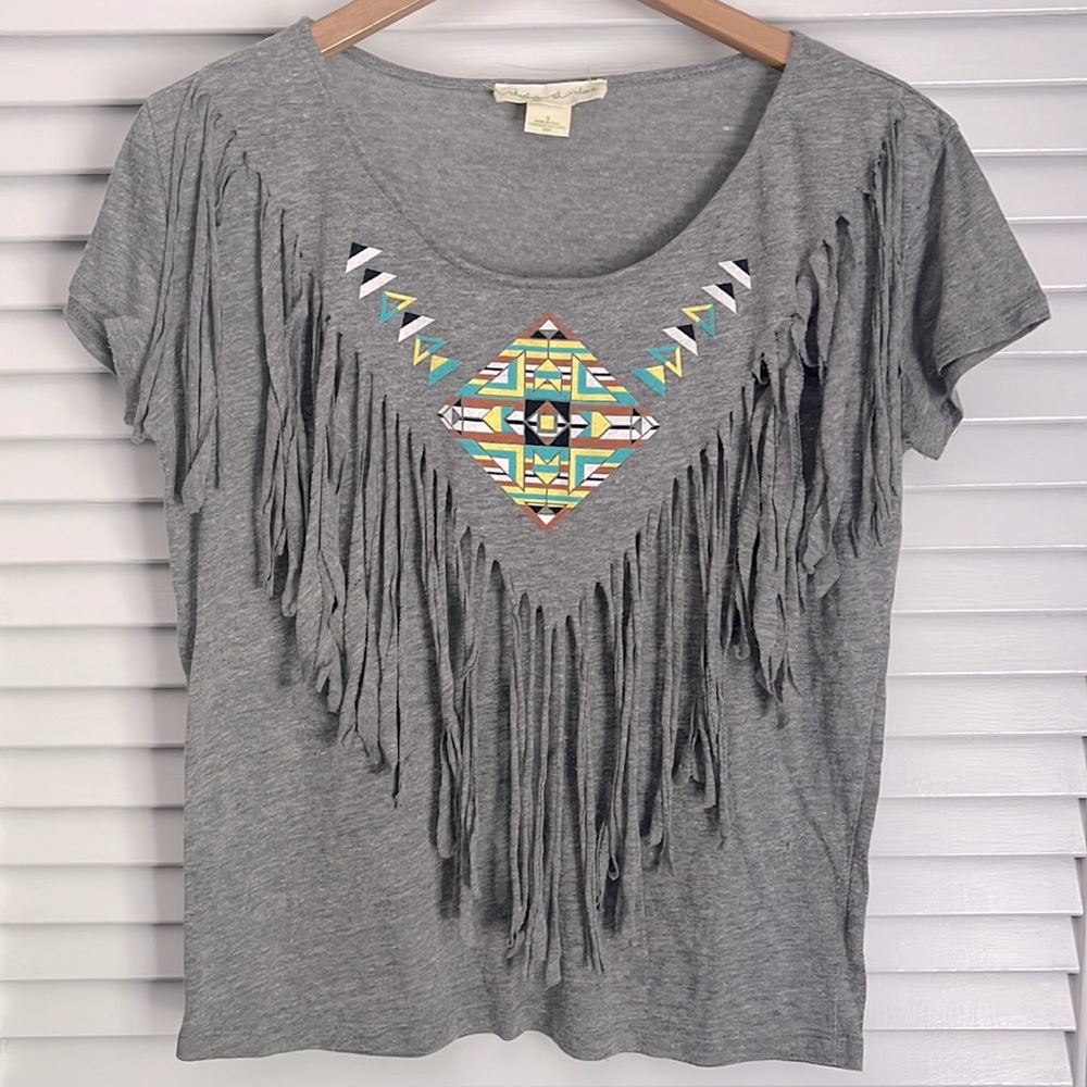 2010’s Vintage Urban Outfitters Staring At Starts Tribal Fringe Tee Shirt